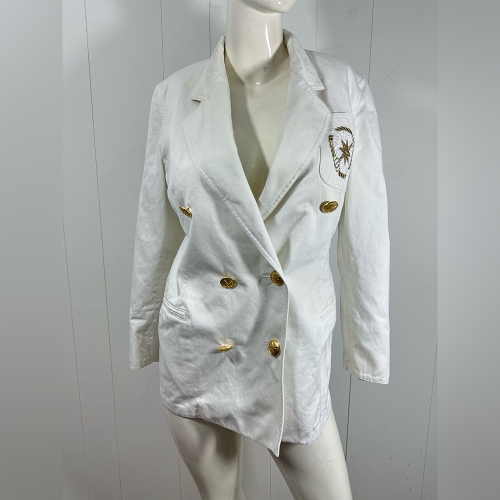 MAX MARA Women’s Double Breast Cotton White Nautical Blazer Size 8 Made In Italy